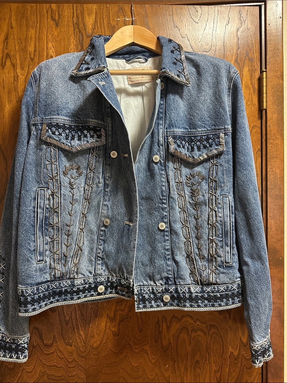 We The Free Embroidered Light Blue Denim Jacket